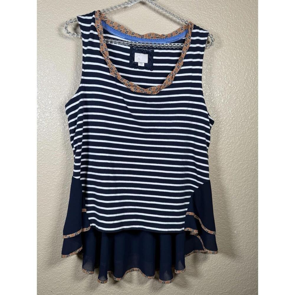 Anthropologie Postmark Size large Stripe Peplum Tank Summer Vacation Beach